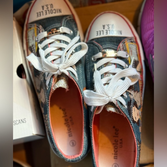 Nicole Lee USA Denim Sneakers with New York City Cartoon Print - Picture 2 of 5